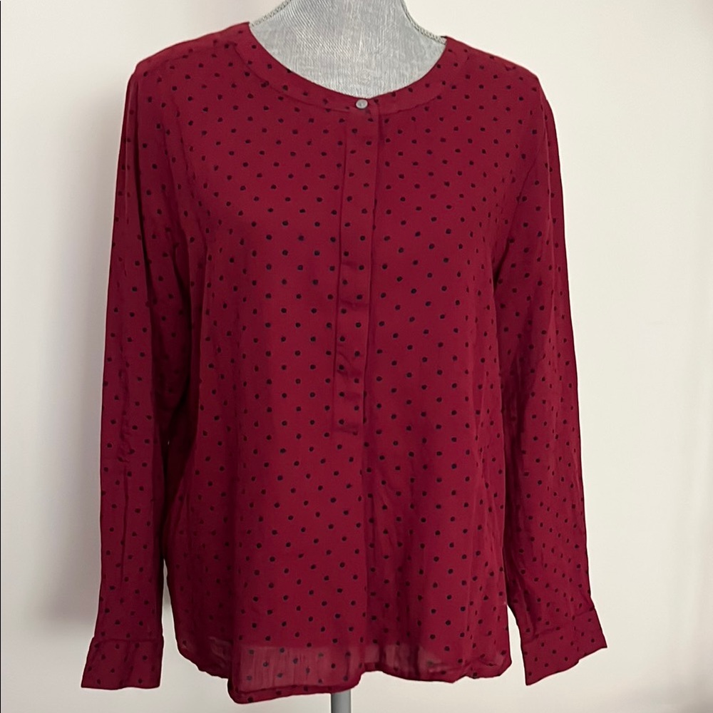 Loft Burgundy Polka Dot Blouse